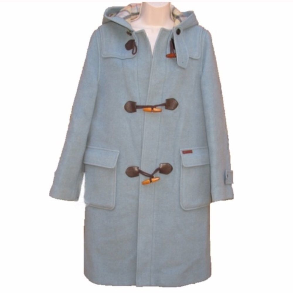 Blue Wool Hooded Toggle Coat L XL